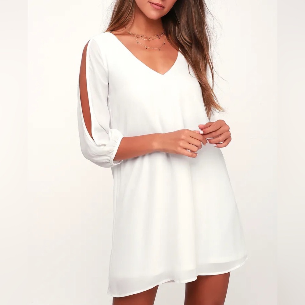 Lulus Shifting Dears Ivory Long Sleeve Dress
